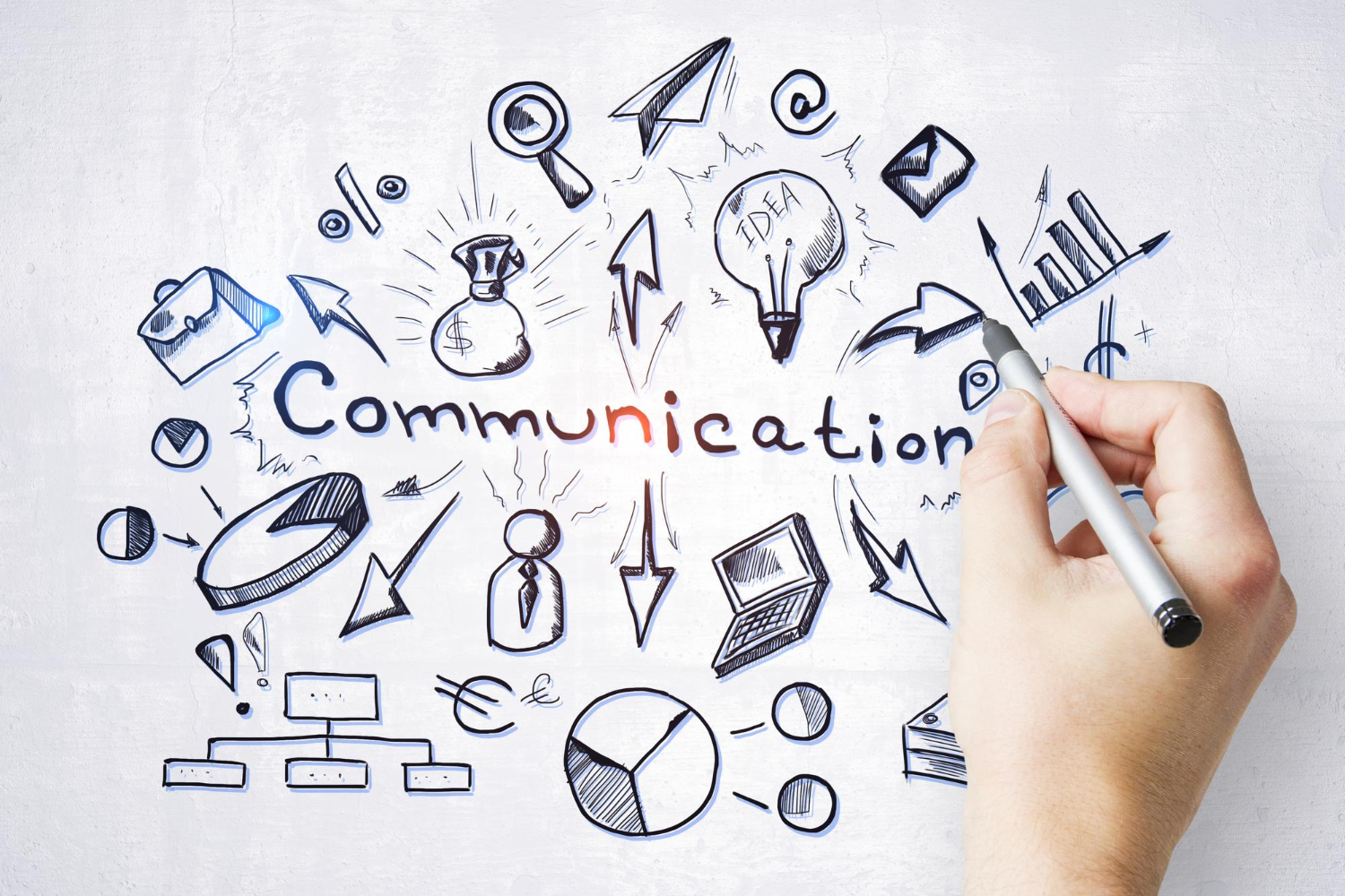 Plan de communication dessiné à la main composé de plusieurs logos